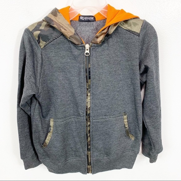 Boys Revolution Camo Print Gray And Orange Jacket - Picture 1 of 9